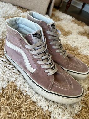 Vans Women’s High-Top Skate Sneakers in Dusty Pink with White Stripe